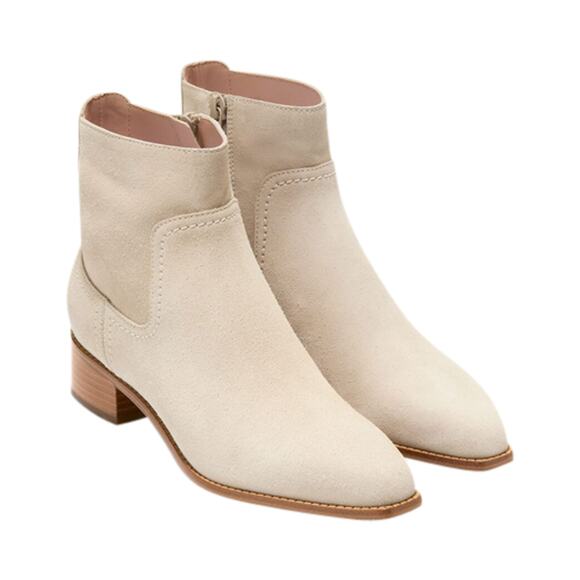 NEW Cole Haan Women's Naia Suede Side Zip Ankle‎ Western Boots Size 7B Cream - Picture 1 of 9